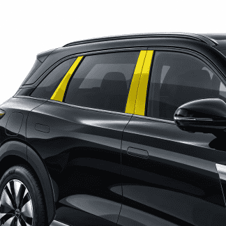 Black car with yellow PPF kits on windows for protection and style.
