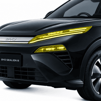 Close-up of BYD Sealion 8 with PPF kits and yellow LED headlights.